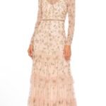 Mac Duggal 9237 Sz 22 Blush Beaded Tulle Formal Gown Long Sleeve