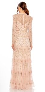 Mac Duggal 9237 Sz 22 Blush Beaded Tulle Formal Gown Long Sleeve - Image 3