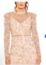 Mac Duggal 9237 Sz 22 Blush Beaded Tulle Formal Gown Long Sleeve - Image 4