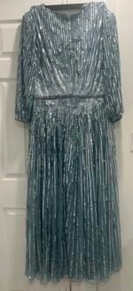 Mac Duggal 5509 Sz 18 Slate Blue Sequins 3/4 Sleeve Gown - Image 6