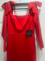 Ieena Mac Duggal Womens Size 8 Empire Waist Maxi Bow Shoulder Red Holiday Dress - Image 6