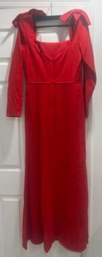Ieena Mac Duggal Womens Size 8 Empire Waist Maxi Bow Shoulder Red Holiday Dress - Image 7