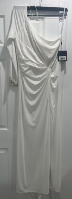 Mac Duggal 55696 Sz 10 White One-Shoulder Long Sleeve Jersey Gown - Image 4