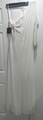 Mac Duggal 55696 Sz 10 White One-Shoulder Long Sleeve Jersey Gown - Image 5