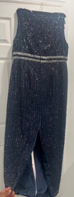 Mac Duggal 93603 Sz 16 Midnight Blue Beaded Sleeveless Column Gown Size - Image 8