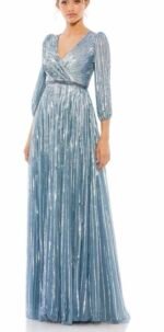 Mac Duggal 5509 Sz 18 Slate Blue Sequins 3/4 Sleeve Gown