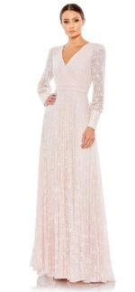 Mac Duggal 93679D Sz 20 Light Rose Peach Embellished Lace Long Sleeve Gown