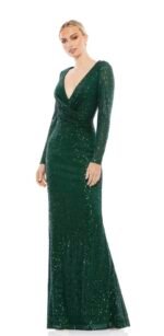 Ieena Mac Duggal 26574 Size  10 Green  Long Sleeve Sequin