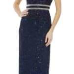 Mac Duggal 93603 Sz 16 Midnight Blue Beaded Sleeveless Column Gown Size