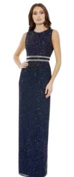 Mac Duggal 93603 Sz 16 Midnight Blue Beaded Sleeveless Column Gown Size