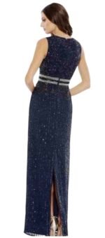 Mac Duggal 93603 Sz 16 Midnight Blue Beaded Sleeveless Column Gown Size - Image 4