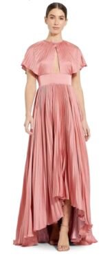Ieena Mac Duggal 11637 Sz 4 Dusty Rose Pleated Long Sleeve Satin A-Line Gown