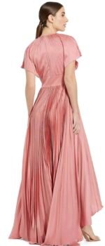 Ieena Mac Duggal 11637 Sz 4 Dusty Rose Pleated Long Sleeve Satin A-Line Gown - Image 3