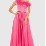 Mac Duggal 11684 Women's Formal Dress Size 4 Pink Satin Feather Trim A-Line Gown
