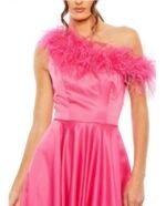 Mac Duggal 11684 Women's Formal Dress Size 4 Pink Satin Feather Trim A-Line Gown - Image 4