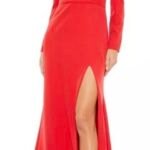 Ieena Mac Duggal Womens Size 8 Empire Waist Maxi Bow Shoulder Red Holiday Dress