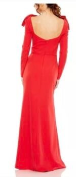 Ieena Mac Duggal Womens Size 8 Empire Waist Maxi Bow Shoulder Red Holiday Dress - Image 3