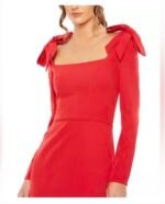 Ieena Mac Duggal Womens Size 8 Empire Waist Maxi Bow Shoulder Red Holiday Dress - Image 4