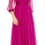 Mac Duggal 68225 Sz 18 Magenta Illusion Raglan Sleeve Ruffled Gown