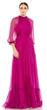 Mac Duggal 68225 Sz 18 Magenta Illusion Raglan Sleeve Ruffled Gown
