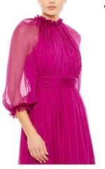Mac Duggal 11684 Women's Formal Dress Size 4 Pink Satin Feather Trim A-Line Gown - Image 2