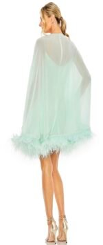 Mac Duggal 11622 Sz 6 Trapeze Feather Trim Mini Dress Mint Green - Image 4