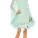 Mac Duggal 11622 Sz 6 Trapeze Feather Trim Mini Dress Mint Green