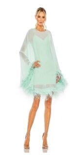 Mac Duggal 11622 Sz 6 Trapeze Feather Trim Mini Dress Mint Green