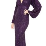 Mac Duggal 10791 Sequin Long Sleeve Tulle GownSz 8 Amethyst Mrsp $498