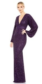 Mac Duggal 10791 Sequin Long Sleeve Tulle GownSz 8 Amethyst Mrsp $498