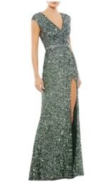 MAC DUGGAL 5489 Sz 16 CAP SLEEVE SEQUIN EMBELLISHED TRUMPET FOREST GREEN GOWN