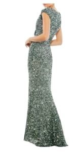 MAC DUGGAL 5489 Sz 16 CAP SLEEVE SEQUIN EMBELLISHED TRUMPET FOREST GREEN GOWN - Image 3