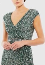 MAC DUGGAL 5489 Sz 16 CAP SLEEVE SEQUIN EMBELLISHED TRUMPET FOREST GREEN GOWN - Image 4