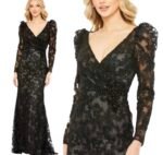 Mac Duggal 11324 Illusion Sleeve Sequin Lace Dress BLACK SIZE 18