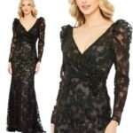 Mac Duggal 11324 Illusion Sleeve Sequin Lace Dress BLACK SIZE 18