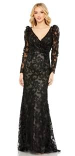 Mac Duggal 11324 Illusion Sleeve Sequin Lace Dress BLACK SIZE 18 - Image 4