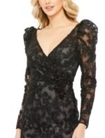 Mac Duggal 11324 Illusion Sleeve Sequin Lace Dress BLACK SIZE 18 - Image 6