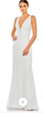 Mac Duggal 5669 - Size 10 White Plunging V-Neck Evening Dress