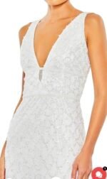 Mac Duggal 5669 - Size 10 White Plunging V-Neck Evening Dress - Image 4