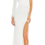 Mac Duggal 55696 Sz 10 White One-Shoulder Long Sleeve Jersey Gown