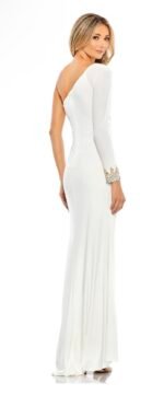 Mac Duggal 55696 Sz 10 White One-Shoulder Long Sleeve Jersey Gown - Image 3