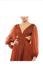 Mac Duggal NWT Copper Pleated Cut Out Long Sleeve Lace Up Tiered Gown Size 2 - Image 4