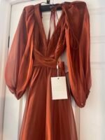 Mac Duggal NWT Copper Pleated Cut Out Long Sleeve Lace Up Tiered Gown Size 2 - Image 5