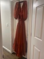 Mac Duggal NWT Copper Pleated Cut Out Long Sleeve Lace Up Tiered Gown Size 2 - Image 6
