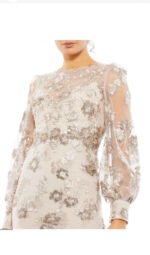 MAC DUGGAL 70237 EMBELLISHED HIGH NECK ILLUSIONS LONG SLEEVE MOCHA MIDI DRESS 16 - Image 4