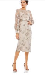 MAC DUGGAL 70237 EMBELLISHED HIGH NECK ILLUSIONS LONG SLEEVE MOCHA MIDI DRESS 16 - Image 5