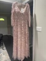 Mac Duggal NWT Floral Applique Long Sleeve Illusion Dress in Rose Pink Size 12 - Image 4