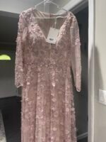 Mac Duggal NWT Floral Applique Long Sleeve Illusion Dress in Rose Pink Size 12 - Image 11