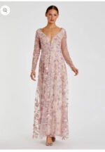 Mac Duggal NWT Floral Applique Long Sleeve Illusion Dress in Rose Pink Size 12 - Image 7