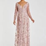 Mac Duggal NWT Floral Applique Long Sleeve Illusion Dress in Rose Pink Size 12